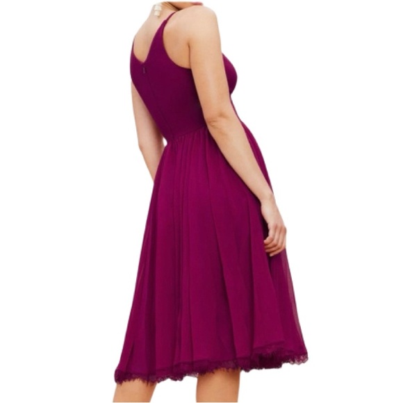 NWT Dress the Population Alicia Mixed Media Dark Magenta Midi Dress - Sz S - Picture 3 of 9